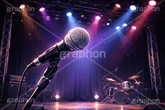 ライブステージ,マイク,マイクスタンド,ステージ,推し,推し活,舞台,ライブ,ライヴ,コンサート,アイドル,シアター,ホール,背景,照明,音楽,主役,ミュージック,ライト,スポットライト,イラスト,illustration,light,hall,theater,live,stage,music,mic,concert,AI生成素材
