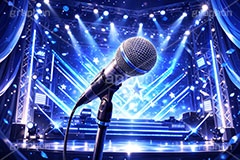 ライブステージ,マイク,マイクスタンド,ステージ,推し,推し活,舞台,ライブ,ライヴ,コンサート,アイドル,シアター,ホール,背景,照明,音楽,主役,ミュージック,ライト,スポットライト,イラスト,illustration,light,hall,theater,live,stage,music,mic,concert,AI生成素材