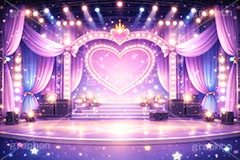 アイドルステージ,ライブステージ,アイドル,ステージ,推し,推し活,舞台,ライブ,ライヴ,コンサート,シアター,ホール,サイリウム,ペンライト,メンバーカラー,背景,照明,音楽,主役,ミュージック,ライト,スポットライト,イラスト,かわいい,カワイイ,可愛い,ハート,heart,illustration,light,hall,theater,live,stage,music,idol,cute,AI生成素材