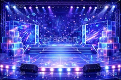 アイドルステージ,ライブステージ,アイドル,ステージ,推し,推し活,舞台,ライブ,ライヴ,コンサート,シアター,ホール,サイリウム,ペンライト,メンバーカラー,背景,照明,音楽,主役,ミュージック,ライト,スポットライト,イラスト,クール,かっこいい,カッコイイ,サイバー,近未来,cool,illustration,light,hall,theater,live,stage,music,idol,cute,AI生成素材