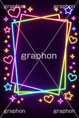 ネオンフレーム,ネオン,ネオン管,光,ライト,星,スター,ハート,ポップ,キラキラ,電飾,照明,発光,フレーム,icon,mark,neon,heart,star,frame,AI生成素材