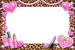 平成ギャル・フレーム,平成ギャル背景,平成ギャル,平成リバイバル,ラメ,メイク,メイク道具,リップ,口紅,アクセ,アクセサリー,ヒョウ柄,アニマル柄,豹柄,ギャル,カワイイ,可愛い,かわいい,ハート,ジュエル,懐かしい,jewel,heart,makeup,gal,texture,AI生成素材