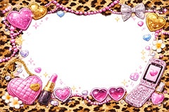 平成ギャル・フレーム,平成ギャル背景,平成ギャル,平成リバイバル,ラメ,携帯電話,携帯,ガラケー,メイク,メイク道具,リップ,口紅,アクセ,アクセサリー,ヒョウ柄,アニマル柄,豹柄,ギャル,カワイイ,可愛い,かわいい,ジュエル,懐かしい,jewel,heart,makeup,gal,texture,AI生成素材