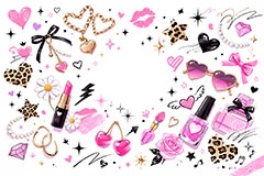 平成ギャル背景,平成ギャル,平成リバイバル,ラメ,メイク,メイク道具,リップ,口紅,香水瓶,香水,アクセ,アクセサリー,ヒョウ柄,アニマル柄,豹柄,ギャル,カワイイ,可愛い,かわいい,ハート,ジュエル,お洒落,おしゃれ,オシャレ,ファッション,懐かしい,fashion,jewel,heart,makeup,gal,texture,AI生成素材