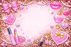平成ギャル・フレーム,平成ギャル背景,平成ギャル,平成リバイバル,ラメ,メイク,メイク道具,リップ,口紅,香水瓶,香水,唇,パール,アクセ,アクセサリー,ヒョウ柄,アニマル柄,豹柄,ギャル,カワイイ,可愛い,かわいい,ハート,ジュエル,お洒落,おしゃれ,オシャレ,ファッション,リボン,懐かしい,ribbon,fashion,jewel,heart,makeup,gal,texture,AI生成素材