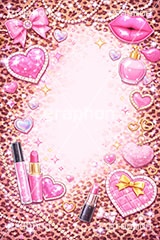 平成ギャル・フレーム,平成ギャル背景,平成ギャル,平成リバイバル,ラメ,メイク,メイク道具,リップ,口紅,香水瓶,香水,唇,パール,アクセ,アクセサリー,ヒョウ柄,アニマル柄,豹柄,ギャル,カワイイ,可愛い,かわいい,ハート,ジュエル,お洒落,おしゃれ,オシャレ,ファッション,リボン,懐かしい,ribbon,fashion,jewel,heart,makeup,gal,texture,AI生成素材