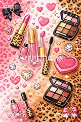 平成ギャル背景,平成ギャル,平成リバイバル,ラメ,メイク,メイク道具,リップ,口紅,マスカラ,アクセ,アクセサリー,ヒョウ柄,アニマル柄,豹柄,ギャル,カワイイ,可愛い,かわいい,ハート,ジュエル,宝石,お洒落,おしゃれ,オシャレ,ファッション,リボン,懐かしい,ribbon,fashion,jewel,heart,makeup,gal,texture,AI生成素材
