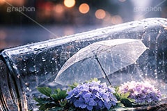 ビンの中の梅雨,傘,不思議,雨の日の交差点,雨の日,水滴,ビニール傘,使い捨て,アジサイ,あじさい,紫陽花,ビン,びん,瓶,空き瓶,空きびん,ごみ,ゴミ,ファンタジー,雨,梅雨,都会,交差点,横断歩道,道路,夜,夜景,アスファルト,水たまり,水溜まり,umbrella,rain,asphalt,fantasy,flower,AI生成素材