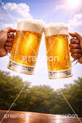 ビールで乾杯,生ビール,ジョッキ,夏,青空,入道雲,逆光,日差し,ビール,ビア,ビールジョッキ,生中,大麦,麦芽,泡,飲み,家呑み,呑み,一杯,注がれた,冷え,飲む,飲み物,飲料,飲み会,ドリンク,お酒,酒,アルコール,冷,グルメ,カンパイ,乾杯,垂れ,あふれる泡,beer,summer,AI生成素材