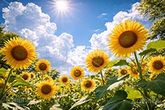 真夏のひまわり畑,日差し,向日葵と青空,夏,ひまわり畑,青空,夏空,逆光,入道雲,ヒマワリ畑,ひまわり,ヒマワリ,向日葵,花,お花,フラワー,はな,花畑,キレイ,きれい,綺麗,満開,咲,咲いた,さいた,黄色,日回り,ニチリンソウ,日輪草,ヒグルマ,日車,ヒュウガアオイ,夏の季語,季語,サマー,summer,sunflower,flower,フルサイズ撮影