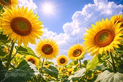 真夏のひまわり畑,夏空,入道雲,向日葵と青空,夏,ひまわり畑,青空,逆光,日差し,ヒマワリ畑,ひまわり,ヒマワリ,向日葵,花,お花,フラワー,はな,花畑,キレイ,きれい,綺麗,満開,咲,咲いた,さいた,黄色,日回り,ニチリンソウ,日輪草,ヒグルマ,日車,ヒュウガアオイ,夏の季語,季語,サマー,summer,sunflower,flower,フルサイズ撮影