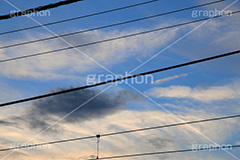 青空,空,晴,雲,お天気,空/天気,空/雲,夕日,夕焼け,電線